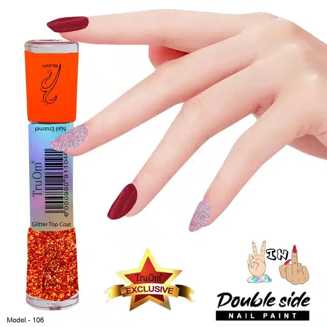 2 in 1 Glitter with Nail Polish (Neon Orange)