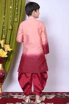 Dupion Silk Printed Kurta with Dhoti for Boys, Peach & Red 