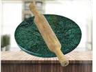 Marble Roti Maker Chakla (9 inches) with Wooden Belan (12 inches) (Green & Brown, Set of 1)