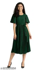 Half Sleeves Dress for Women (Dark Green, S)