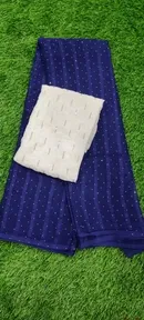 Georgette Solid Saree for Women, Blue 