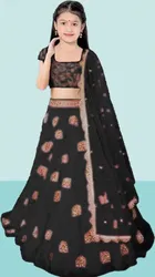 Net Embroidered Semi Stitched Lehenga for Girls 