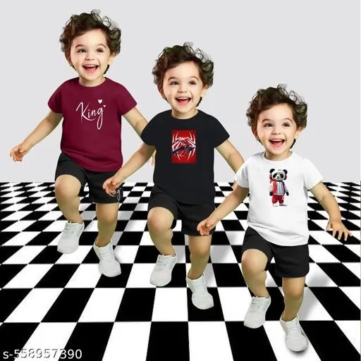 Cotton Blend Printed Clothing Set for Boys, Multicolour, Pack Of 3 (0-1 Months)