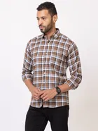 Cotton Blend Checkered Shirt for Men, Brown 