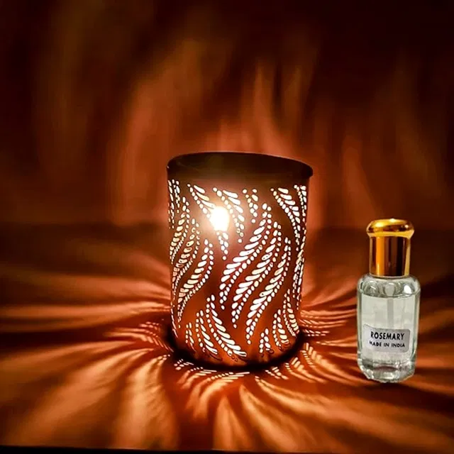 Metal Decorative Electric Moroccan-Style Oil Burner with Oil (10 ml) (Gold, Set of 1)