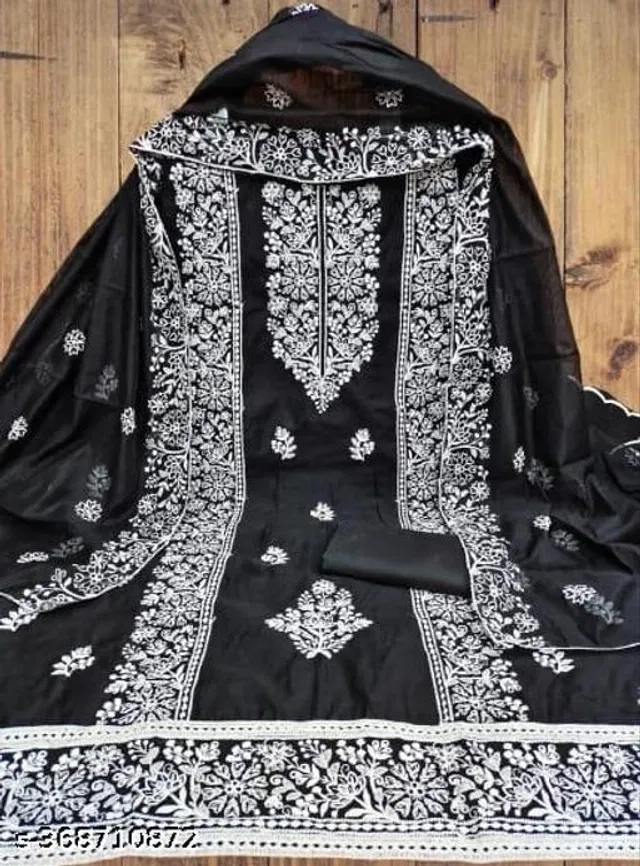 Embroidered Unstitched Suit for Women (Black & White, 2.25 m)