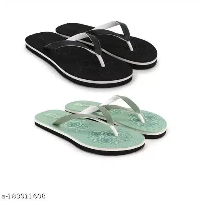 Slippers for Women (Black & Sea Green, 8) (Pack of 2)