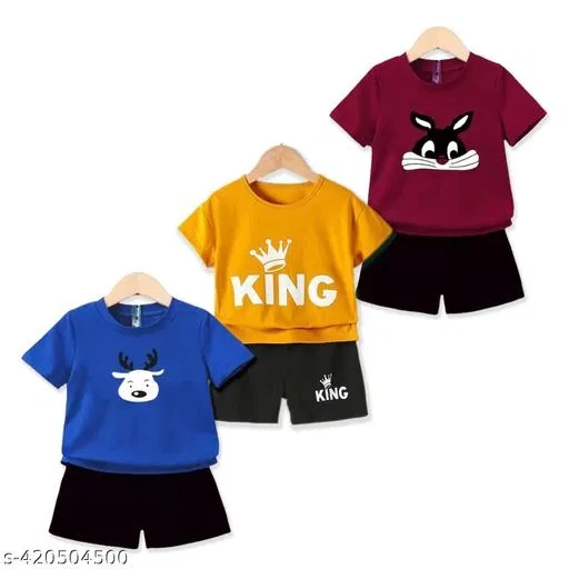 Cotton Blend Printed Clothing Set for Boys, Multicolour, Pack Of 3 (12-18 Months)