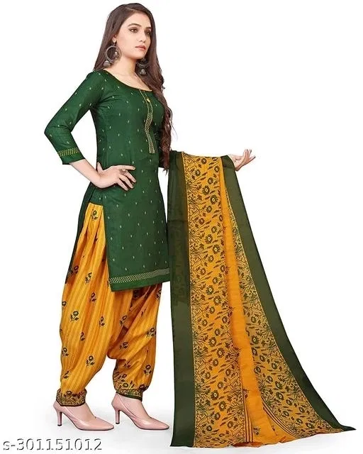 Cotton Printed Salwar Suit for Women (Green, XL)