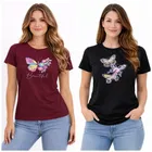 Cotton Blend T-shirt for Women, Maroon & Black, Pack of 2 