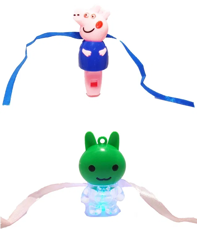 Plastic Pepa Pig Rabbit Light Whistle Rakhi for Kids (Multicolor, Pack of 2)
