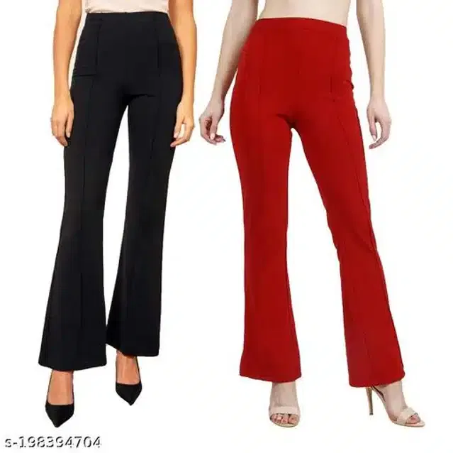 Cotton Blend Trouser for Women (Black & Red, 28)
