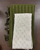 Georgette Solid Saree for Women, Green 