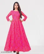 Georgette Printed Gown for Women (Pink, S)