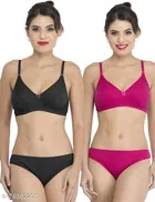Cotton Blend Solid Lingerie Set for Women 