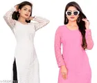 Net Kurti for Women, Pink & White, Pack of 2 