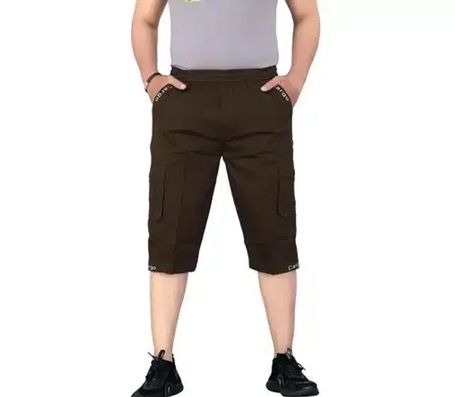 Cotton Cargo Three Fourths Pant for Men (Brown, 32)