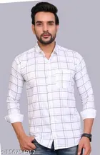 Cotton Blend Checkred Shirt for Men, White 