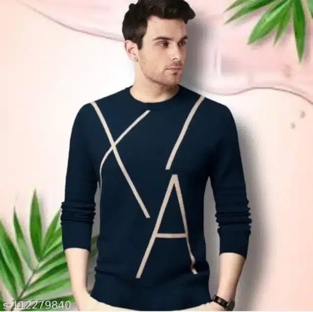 Men's Round Neck T-Shirt (Navy Blue, L)