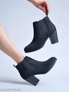 Shoetopia Suede Heeled Boots Black 