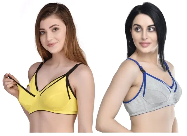 Cotton Blend Solid Non Padded Feeding Bras for Women (Multicolor, 3XL) (Pack of 2)