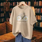 Cotton Blend Printed T-shirt for Women, Beige 