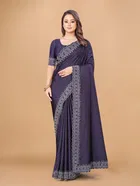 Crepe Embellished Saree with Blouse Piece for Women 