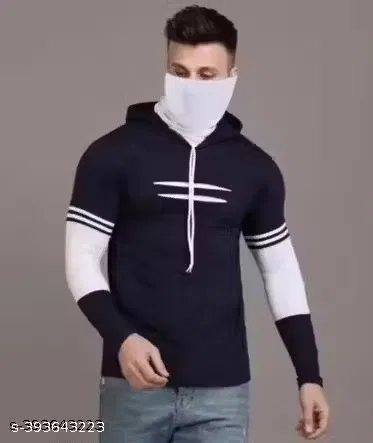 Full Sleeve Hooded T-Shirt for Men (Blue, L)