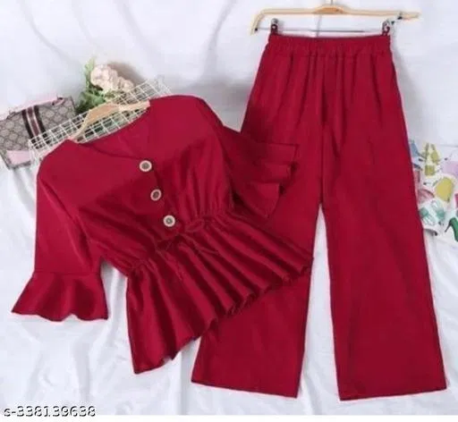Polyester Solid Clothing Set for Girls, Maroon (4-5 Years)