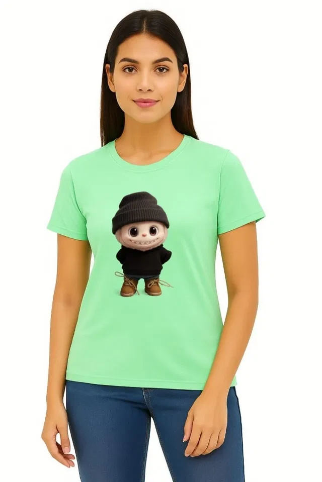 Cotton Blend Printed T-shirt for Women, Green (M)
