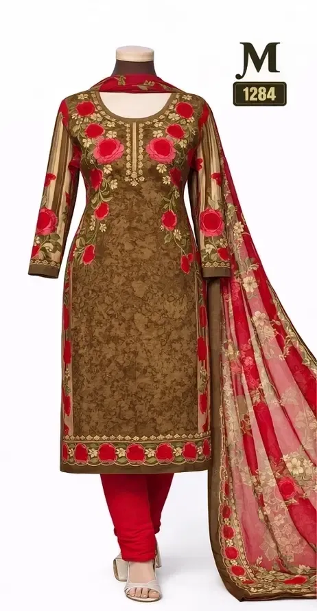 Printed Crepe Unstitched Suits With Dupatta for Women & Girls, Multicoolour