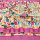Linen Printed Saree for Women, Multicolor 