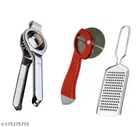 Stainless Steel Lemon Squeezer with Pizza Cutter & Cheese Grater (Red & Silver, Set of 3)