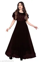 Georgette Embellished Gown for Women (Maroon, S)