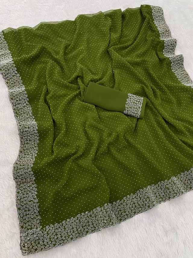 Georgette Woven Design Saree for Women (Green, 6.3 m)