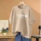 Cotton Blend Printed T-shirt for Women, Beige 