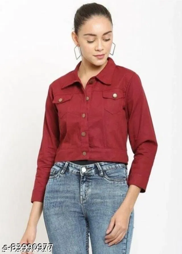 Denim Jacket for Women (Maroon, XL)