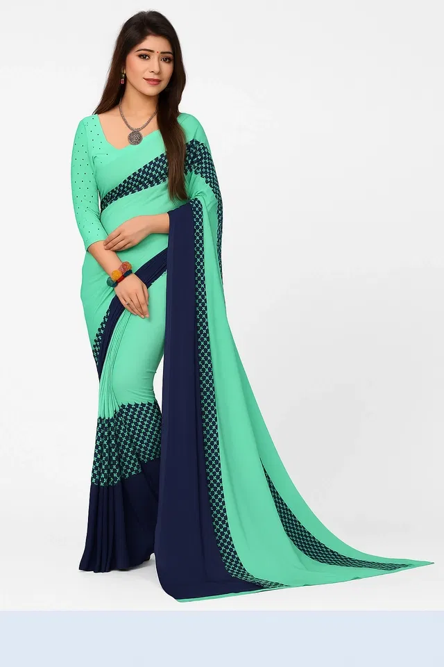 Georgette Printed Saree for Women (Green)