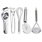 Stainless Steel Lemon Squeezer & Pakkad & Egg Whisk & Pizza Cutter & Potato Masher For Kitchen 