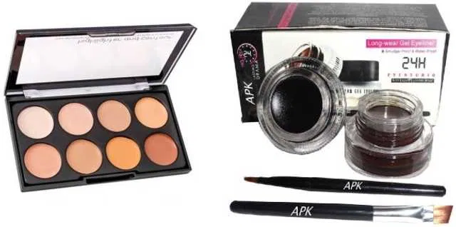 Lenon Gel Eyeliner Black and Brown with 8 Shades Contour Concealer (Set of 2) (S-98)