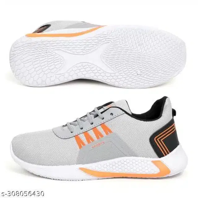 Sports Shoes for Men (Grey & Orange, 7)