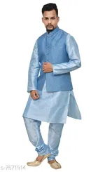 Dupion Silk Solid Kurta with Pyjama & Jacket for Men 