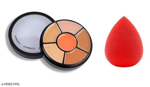 6 Color Concealer Palette with Blender Puff, Multicolor, Set of 2