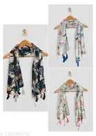 Poly Chiffon Printed Scarves for Women, Grey, Pack of 3