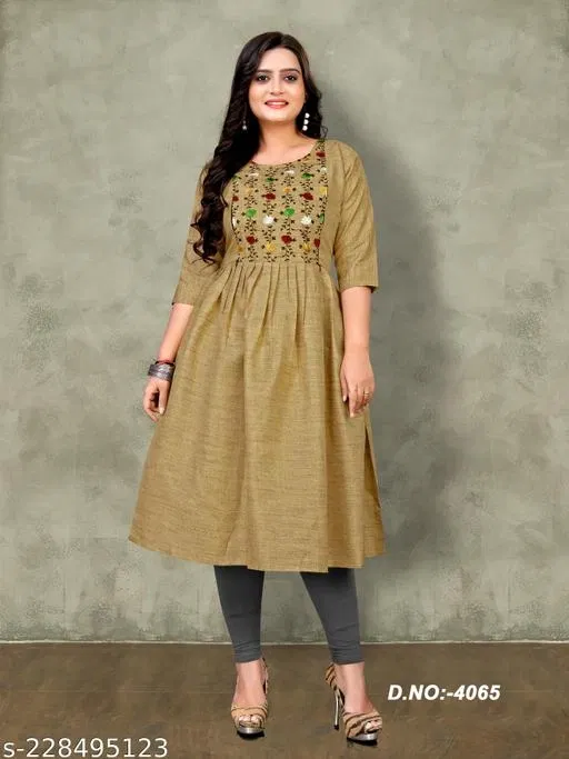Solid Maternity Kurti Set (Brown, XXL)