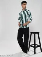 Cotton Striped Shirts for Men, Green 