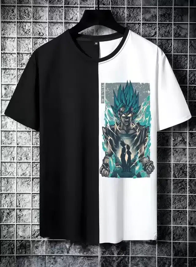 Half Sleeves T-Shirt for Men (Black & White, XXL)