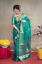 Banarasi Silk Embellished Saree for Women (Sea Green, 6.3 m)