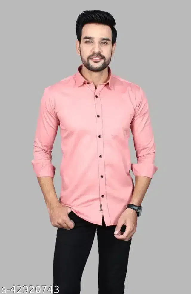 Cotton Blend Full Sleeves Shirt for Men (Pink, XL)
