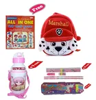 Combo of Kids Cartoon Bag Backpack, All In One Book, Water Bottle & Gift Set Geometry Set 